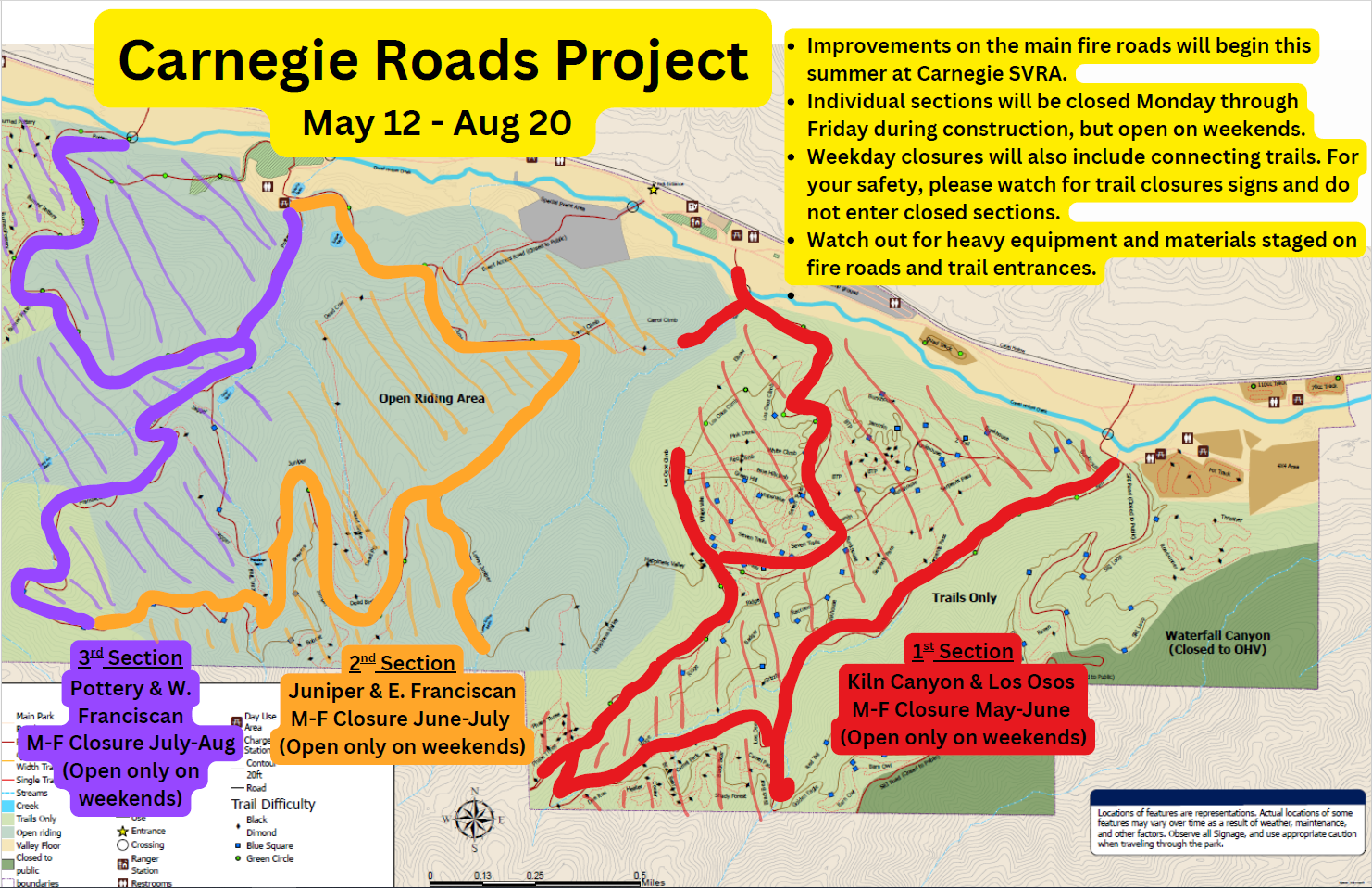 Map of Carnegie SVRA main fire trails highlighted